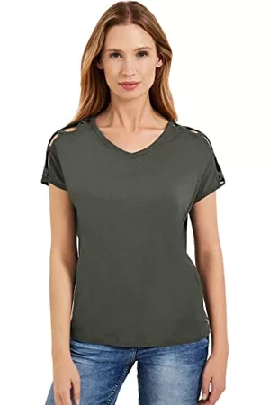CECIL Kobieta Sportowe Topy i T-shirty - Koszulka z krótkim rękawem, Sportowy khaki, L