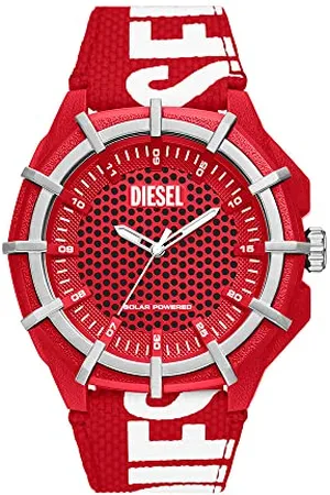 Diesel Zegarek męski Framed, zasilany energią słoneczną mechanizm z trzema wskazówkami, 51 mm czerwona obudowa oleju rycynowego z paskiem ProPlanet Textiland, DZ4621, , One Size, Pasek