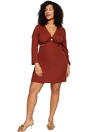 Trendyol Damska mini łyżwiarka dopasowana tkana sukienka plus size, , 44-Plus