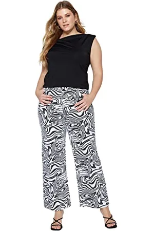 Trendyol Damskie spodnie jeansowe z wysokim stanem z szerokimi nogawkami plus size, , 42-Plus