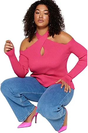 Trendyol Kobiety Plus Size Regular Fit Basic Crew Neck Dzianina Plus Size Sweter, , 3XL, , 3XL