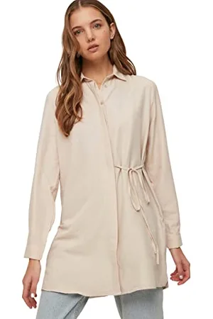 Trendyol Frau Modest Relaxed Fit Tunika, kołnierzyk koszuli, materiał tkany, skromna koszula, , 40