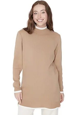 Trendyol Kobiety skromne luźne podstawowe dzianina z wysokim dekoltem skromne swetry, , XL