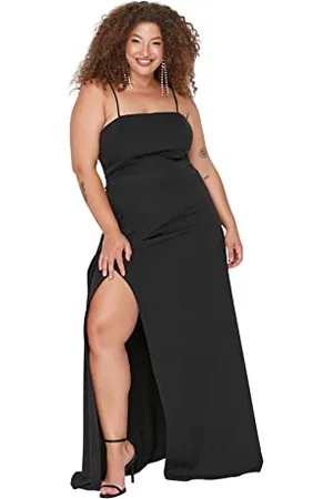 Trendyol Damska sukienka plus size maxi obcisła dopasowana tkana sukienka plus size, czarna, 46, , 72