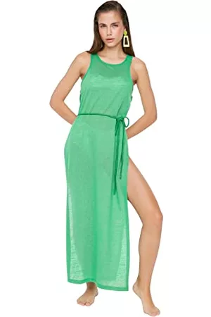 Trendyol Kobieta z Dekoltem w Serek - Damska sukienka plażowa Midi Bodycon Regular Knit Dress, ZIELONY, L