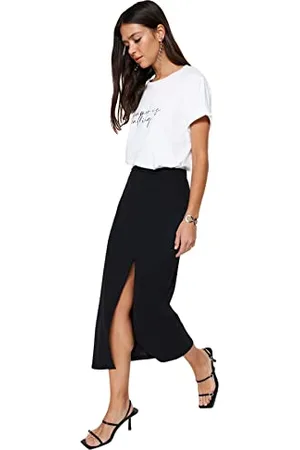 Trendyol Damska spódnica ołówkowa slim fit dzianinowa spódnica, czarna, M, , M