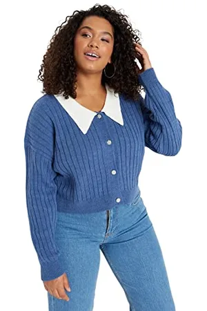 Trendyol Damski prosty długi rękaw, regularny kardigan w rozmiarze plus size, , 3XL