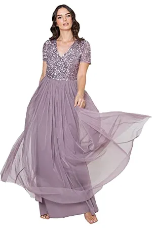 Maya Deluxe Damska sukienka dla gości weselnych plus size imperium wysoka talia cekiny krótki rękaw wieczór druhna, , 52