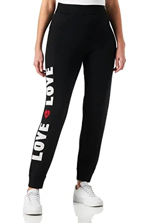 Moschino Jogger Fit Love Piquet żakardowe wstęgi i serce z logo Embroidery spodnie damskie o luźnym kroju, , 44