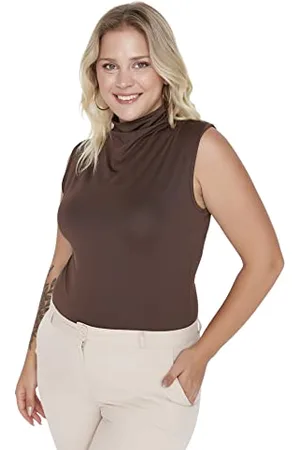 Trendyol Damska koszula slim bodycon wysoki dekolt dzianina plus size body koszula, , 3XL