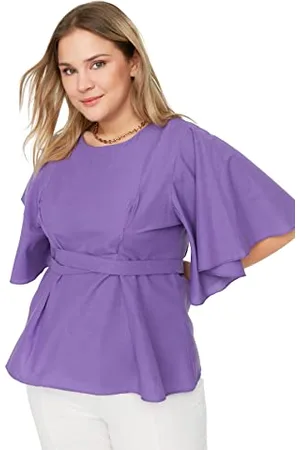 Trendyol Standardowy okrągły dekolt Bluzka dla kobiet w rozmiarze plus size, , 48