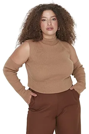 Trendyol Damska Dopasowana Bodycon Crew Neck Dzianina Plus Size Bluzka Koszula, , 5XL