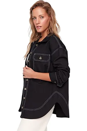 Trendyol Damska koszula z kołnierzem bluzowym, jednokolorowa, oversize, koszula, , 34