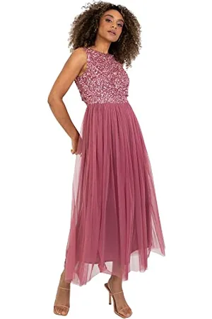 Maya Deluxe Midaxi Dress Kobiety Ladies Rękaw High Empire Waist Tulle Embellished for Wedding Guest Ball Sukienka dla Druhny Kobieta, , 22
