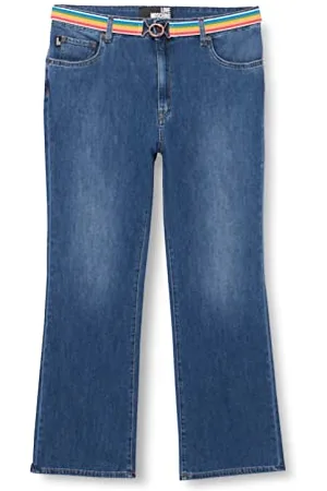 Moschino Damskie dżinsy midi Flare w jasnej mieszance lnu Tencel, średni niebieski denim, 25, , 72