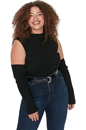 Trendyol Damska sukienka na zamówienie bodycon okrągły dekolt, dzianina, plus rozmiar bluzki, Koszula (1 szt.), , 5XL