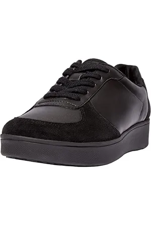 FitFlop Damskie Rally Tennis Sneaker Skórzane/Zamszowe Panele, Cały czarny, 36 EU