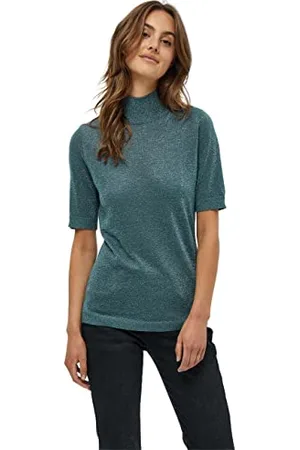 Minus Lima T-shirt damski z golfem | czarny t-shirt damski | koszulka damska z wysokim dekoltem i półrękawami | Basic Shirt damska elegancka | klasyczny sweter damski z dzianiny,