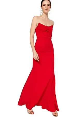 Trendyol Damska sukienka maxi, syrenka, regularna, tkana suknia wieczorowa, , 64
