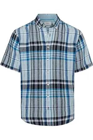Brax Męska koszula z krótkim rękawem Dan C Pure Linen w kratkę z krótkim rękawem z lnu koszula, , XS, , XS
