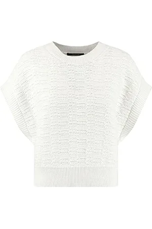 Taifun Damski sweter z wyciętymi ramionami, sweter bez rękawów, rękaw 3/4, kołnierz polo, jednokolorowy, , 40