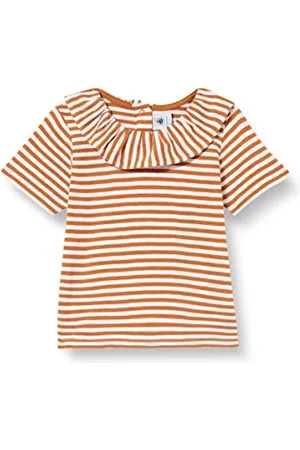 Petit Bateau Bluzka z krótkim rękawem dla niemowląt, Brązowy Toast/Biały Doll, 18 miesięcy
