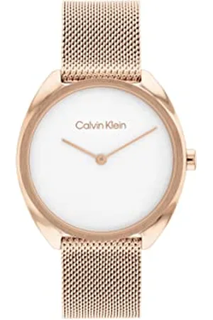 Calvin Klein Analogowy zegarek kwarcowy dla kobiet, CK ozdobiony bransoletką ze stali nierdzewnej lub skórzaną, , Bransoletka z siatki