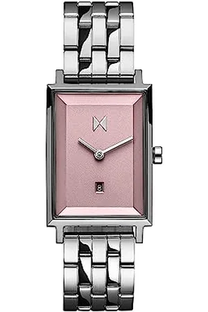 MVMT Analogowy zegarek kwarcowy Signature Square Collection dla kobiet ze srebrną bransoletką ze stali nierdzewnej lub skórzaną, , bransoletka