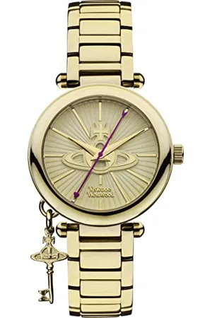 Vivienne Westwood Damski zegarek kwarcowy Kensington II ze złotą tarczą analogową i złotą bransoletką ze stali nierdzewnej VV006KGD, , Bransoletka