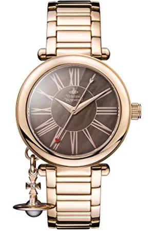 Vivienne Westwood Mother Orb damski zegarek kwarcowy z brązową tarczą MOP i bransoletką ze stali nierdzewnej w kolorze różowego złota VV006PBRRS, , 32 mm, VV006PBRRS-AMZUK