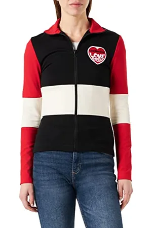Moschino Zippered in Viscose Super Stretch Jersey, Customized with Embroidered Storm Knit Effect Heart Patch Kurtka Damska, , 32