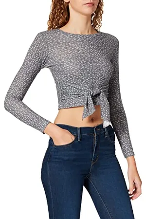LTB Jeans Koszulka damska Filece, Szary Mel Kwiaty Nadruk 3490, L