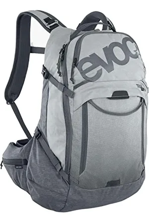 Evoc TRAIL PRO 26l Protektor Rucksack für Fahrradtouren, Backpack (LITESHIELD PLUS Rückenprotektor, leichter Fahrradrucksack, breite Hüftflossen, 3l Trinkblasenfach, Größe: S/M), Steingrau/Carbon Grau