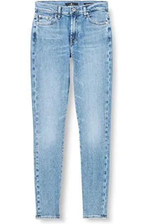 7 for all Mankind HW Skinny Slim Illusion with Embellished Squiggle Jeans, Light Blue, Regularne damskie, , rozmiar uniwersalny