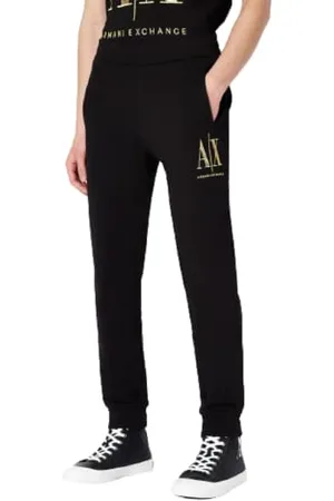 Armani Exchange Męski symbol, mankiety na nogawce, złote logo, spodnie. Spodnie na co dzień, czarny, XXL