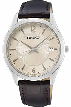Seiko Męski analogowy zegarek kwarcowy ze skórzanym paskiem SUR421P1, , Pasek.