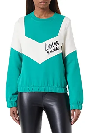 Moschino Damska bluza z długim rękawem i okrągłym dekoltem, z wstawkami w kontrastowych kolorach i włoskim logo, woda zielona, 50, , 50