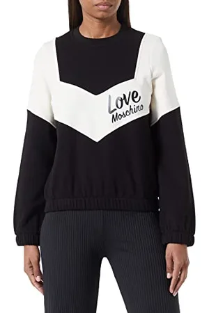 Moschino Damska bluza z długim rękawem, okrągły dekolt, z wstawkami w kontrastowych kolorach i włoskim logo, czarna/biała, 42, , 42