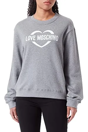 Moschino Damska bluza z okrągłym dekoltem z holograficznym nadrukiem serca, mieszana szarość, 46, , 46
