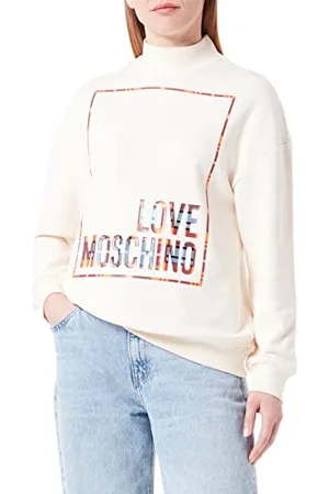 Moschino Damska bluza z wysokim dekoltem z błyszczącym logo, kremowa, 50, , 50