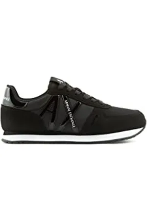 Armani Exchange Damskie buty sportowe z błyszczącym czarnym logo, mikrofibra zamszowe wstawki, , 35.5 eu