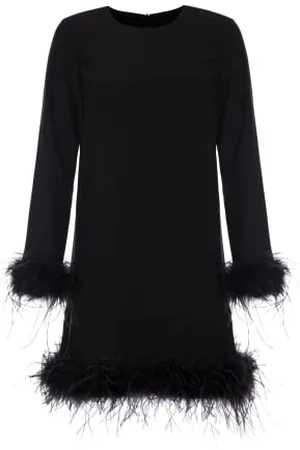 Swing Damska sukienka Roxy elegancka odświętna sukienka | sukienka na imprezę | sukienka wieczorowa | sukienka koktajlowa | sukienka balowa | z naturalnymi piórami | długi rękaw | czarna | 42