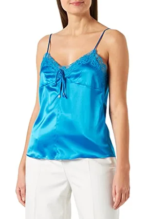 Pinko Damski top satynowy stretch podkoszulek, F71_niebieski diirtorium, 44, , 50