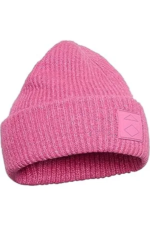 Kaffe Damski Plus Size Damski dzianinowy kapelusz składany z logo z kapturem z naszywką, szokujący róż, różowy EU, , Pink
