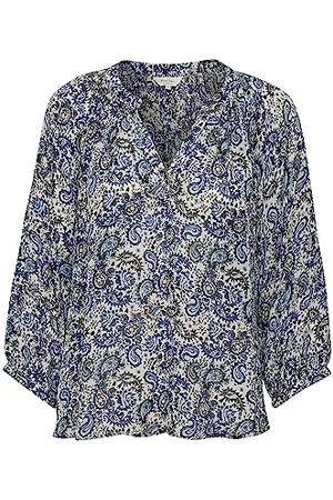 Part Two Damska bluzka V-Notch Neckline 3/4 Sleeves Relaxed Fit Printed Fabric, , 42