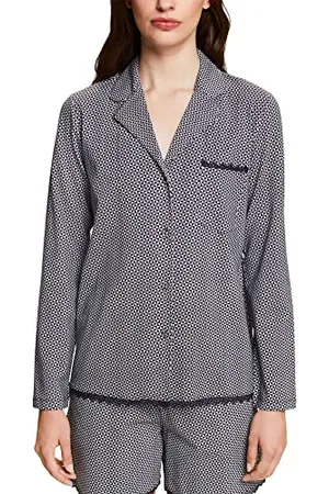 ESPRIT Bodywear damska koszulka z nadrukiem bawełna LACE SUS s.Shirt_a_l górna część piżamowa, granatowy 3, 36 (DE)