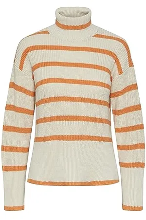 Pieces® Bestseller A/S Pcjune Ls Roll Neck Knit sweter damski, brzoza/paski: mandarynka, L