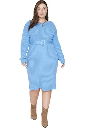 Trendyol Damska regularna standardowa sukienka z okrągłym dekoltem, tkana sukienka plus size, , XL