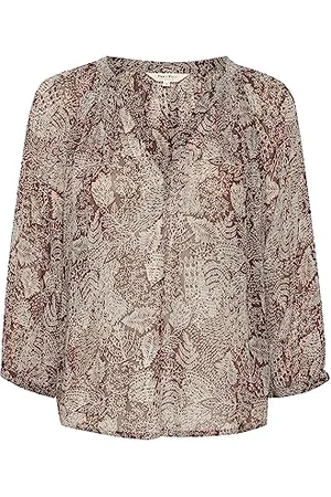 Part Two Damska bluzka V-Notch Neckline 3/4 Sleeves Relaxed Fit Printed Fabric, , 36