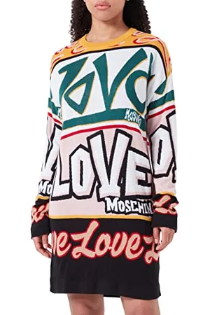 Moschino Damska sukienka Comfort Fit z długim rękawem i graffiti, żakardowa sukienka intarsia, , 38